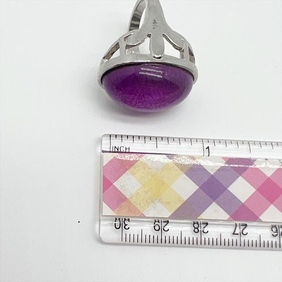 Vintage Large Pink/Purple Stone Statement Cocktail Ring Silver Tone Size 7.75 - Picture 6 of 6